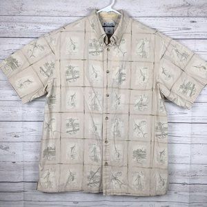 Columbia Mens Shirt - sz Large - River Lodge Short Sleeve Fishing Boating Print